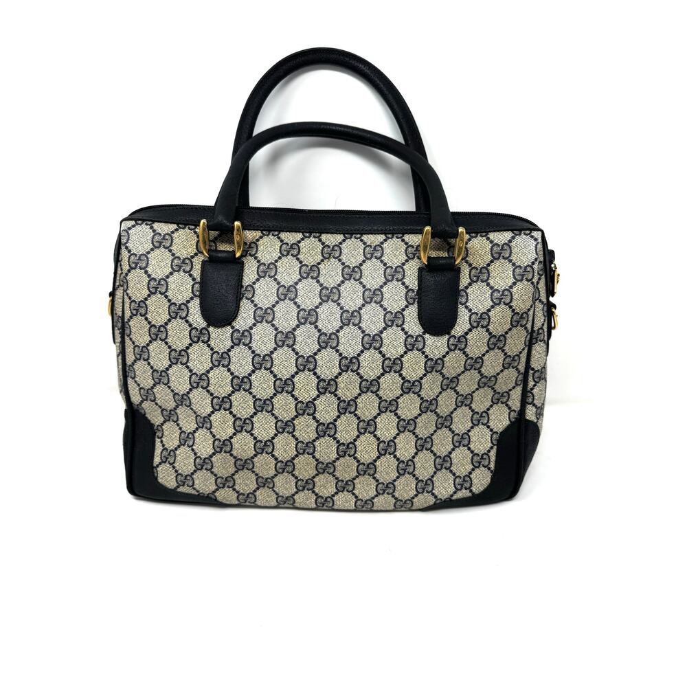 Gucci Vintage GG Supreme Navy Boston Bag – Monogram Canvas Leather Top Handle - Picture 6 of 14